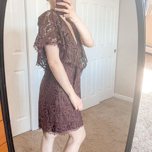 Dress The Population Lace Romper Burgundy Gold M - Picture 3 of 11